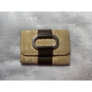 BVLGARI Logomania Canvas Leather‎ Silver Hardware 6-Key Holder Key Ring/Beige